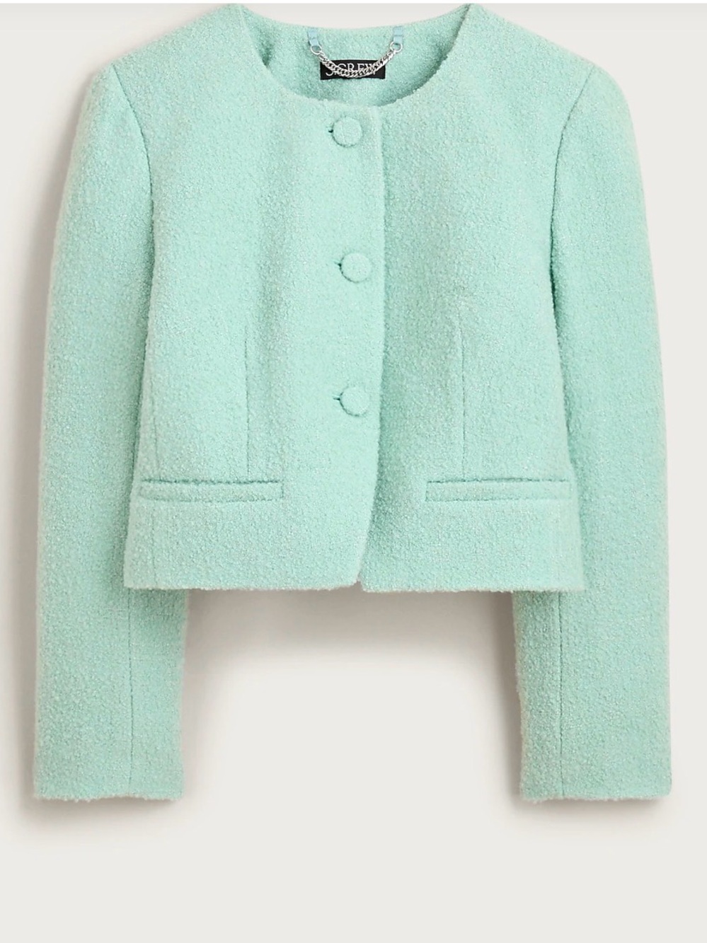 J. Crew Mint Green Bouclé Cropped Blazer